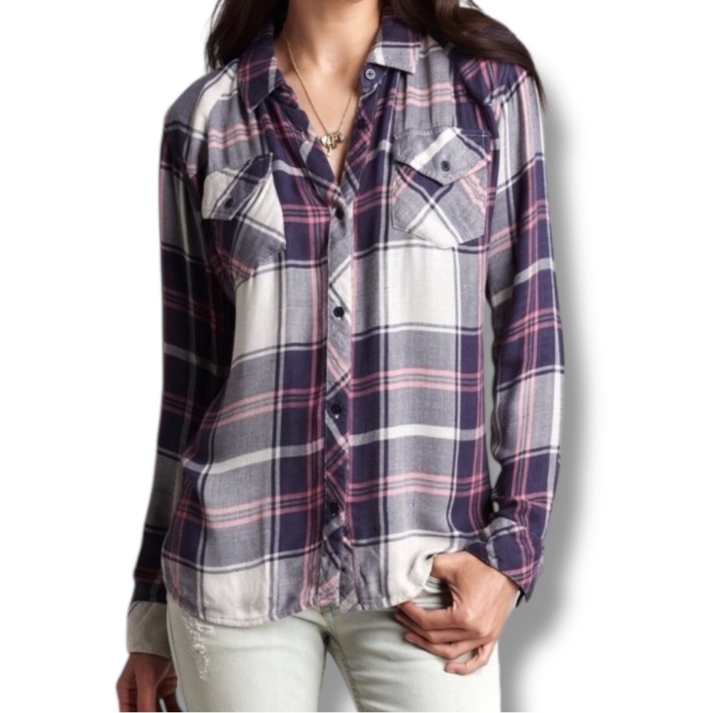 Rails “Kendra” Pink Blue Plaid Button Down Collared Long Sleeve Shirt SZ Large - Picture 1 of 5